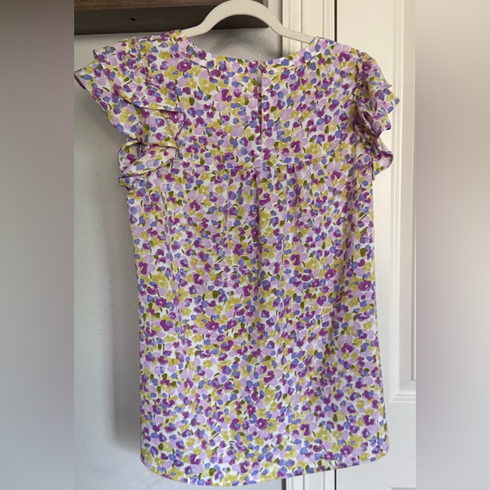 Women's Floral Ruffle Sleeve Blouse - Purple and Yellow
